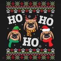 Pekingese Dog Ho Ho Ho Merry Christmas Dad Mom Ugly Sweater Gift Women's Hoodie thumb 2