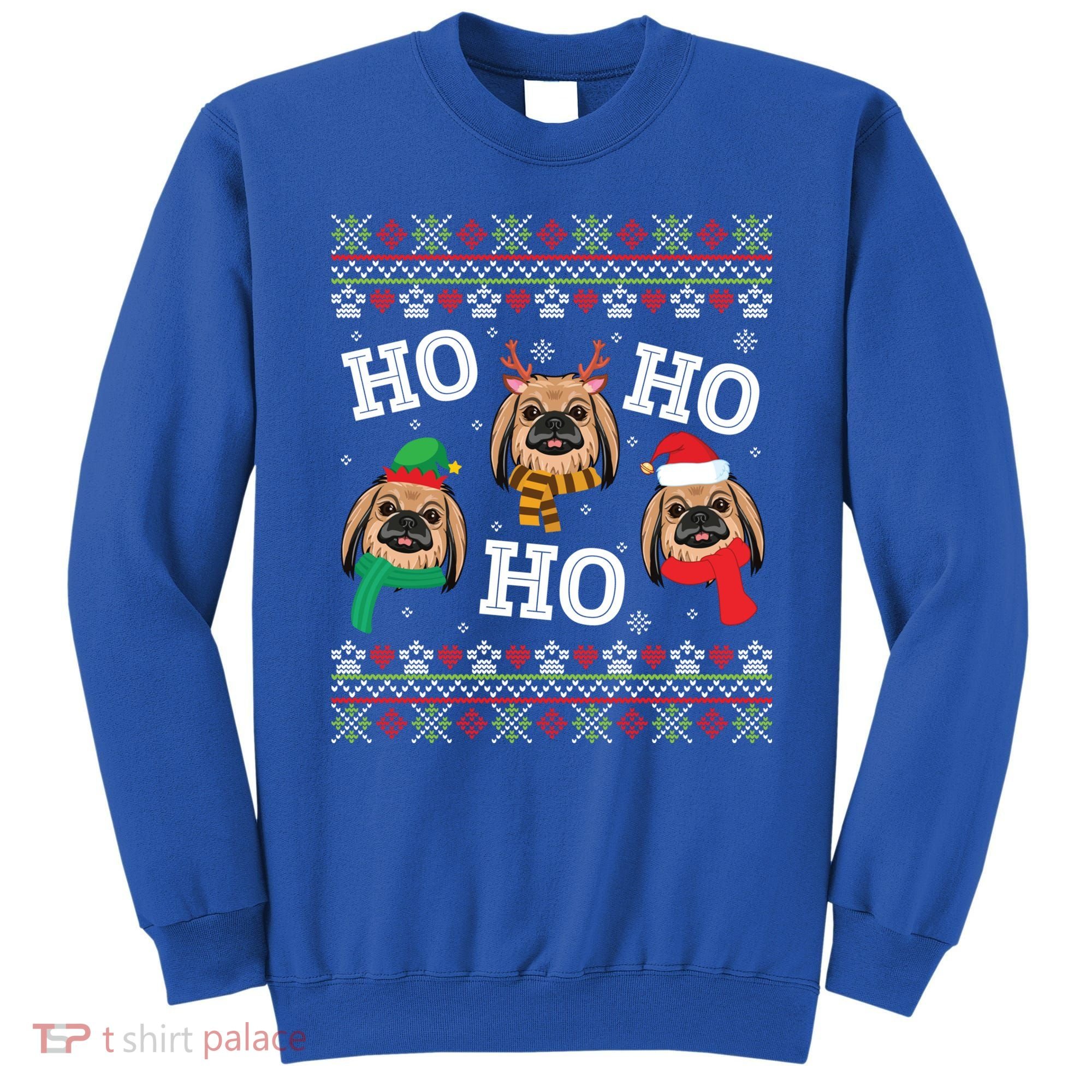 Pekingese Dog Ho Ho Ho Merry Christmas Dad Mom Ugly Sweater Gift Sweatshirt