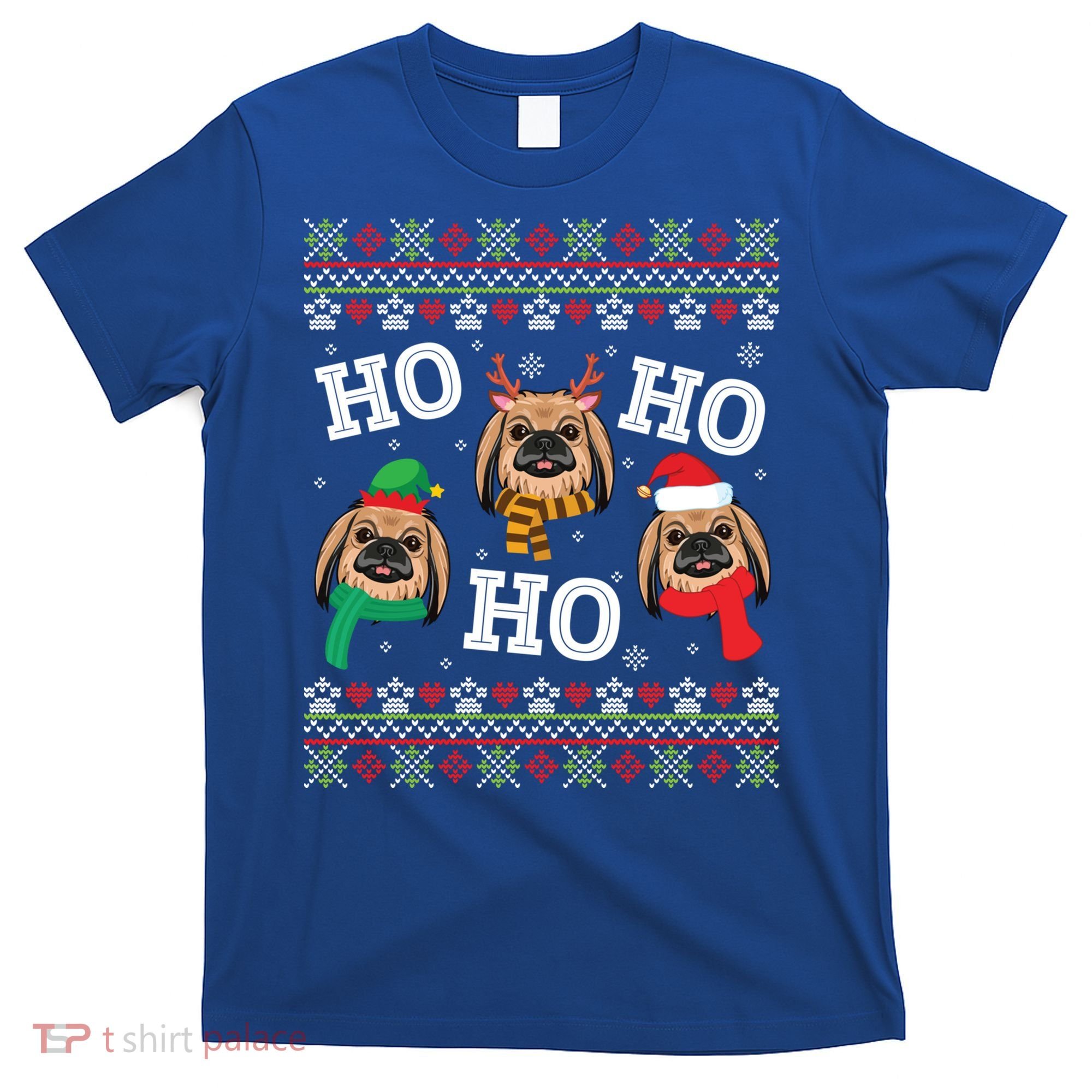 Pekingese Dog Ho Ho Ho Merry Christmas Dad Mom Ugly Sweater Gift T-Shirt