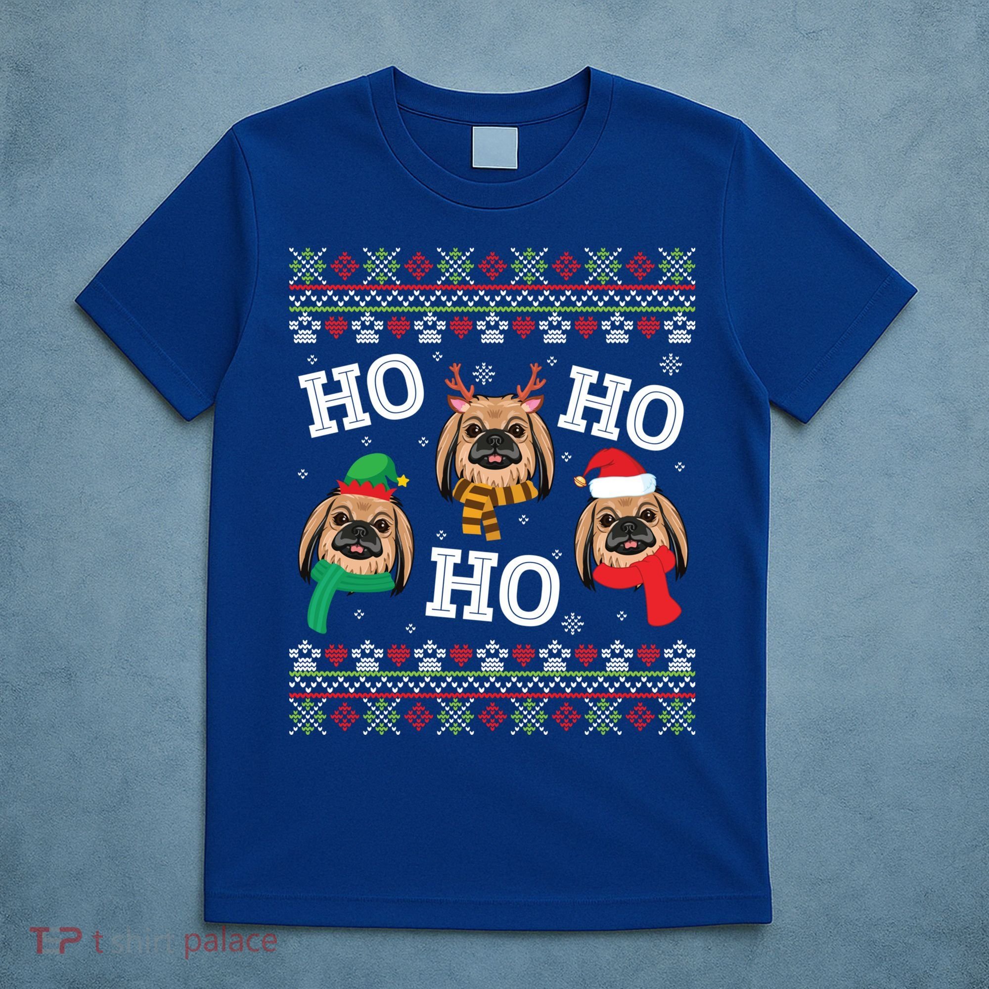 Pekingese Dog Ho Ho Ho Merry Christmas Dad Mom Ugly Sweater Gift T-Shirt