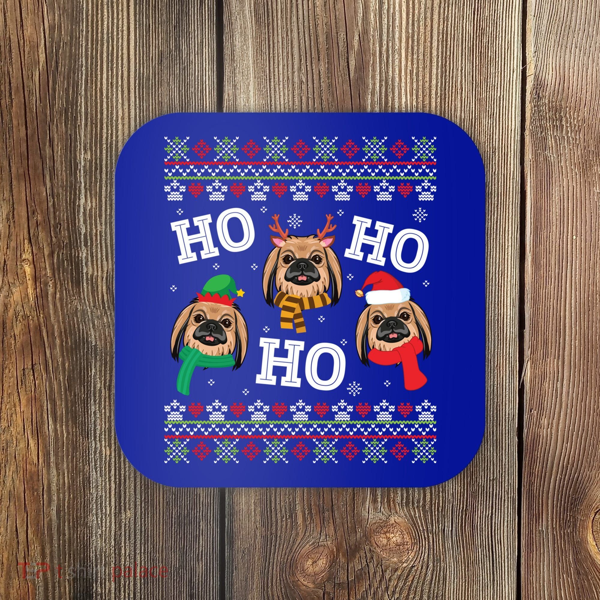 Pekingese Dog Ho Ho Ho Merry Christmas Dad Mom Ugly Sweater Gift Coaster