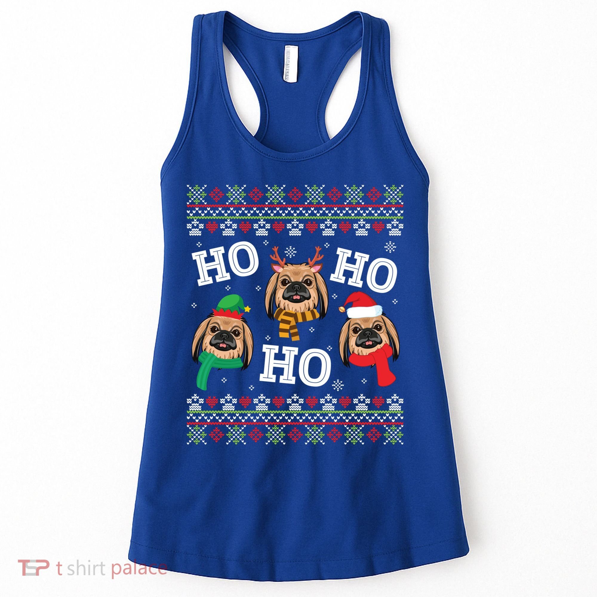 Pekingese Dog Ho Ho Ho Merry Christmas Dad Mom Ugly Sweater Gift Women's Tank Top