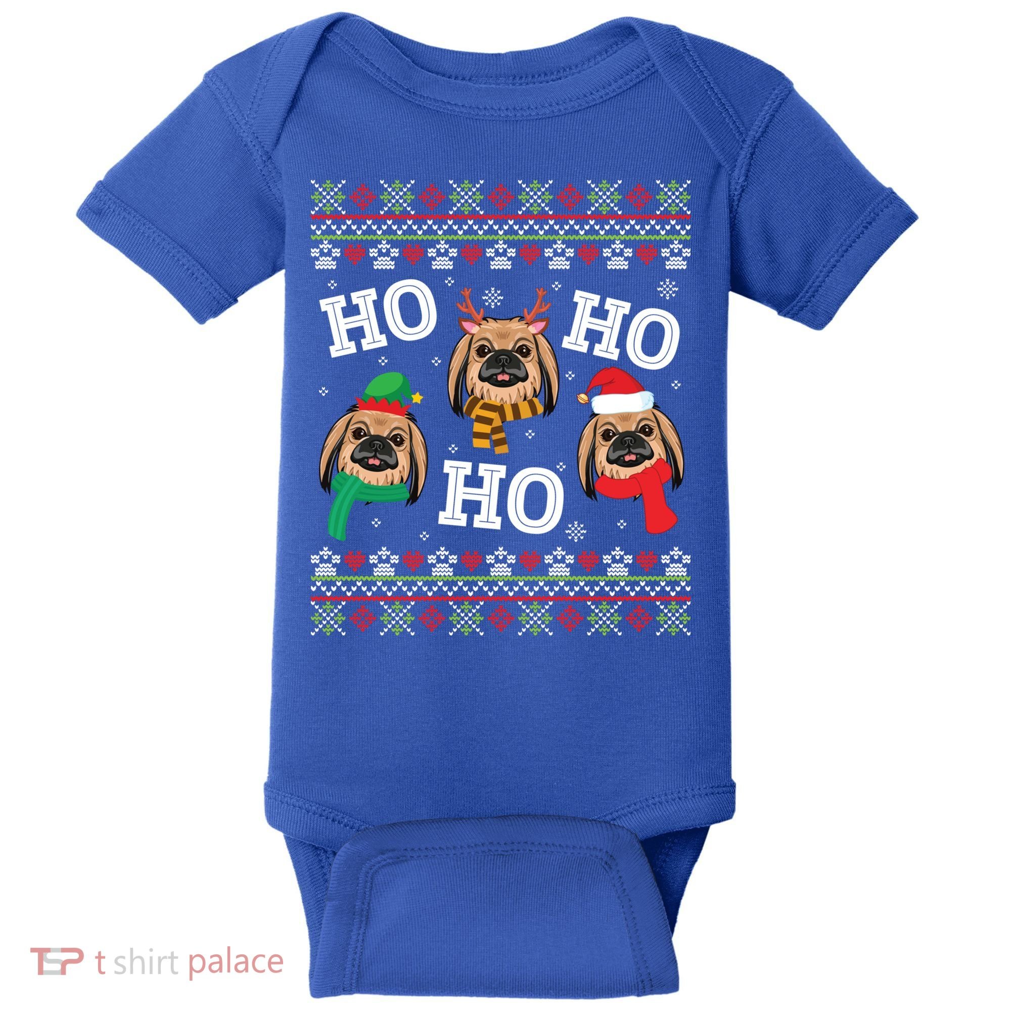 Pekingese Dog Ho Ho Ho Merry Christmas Dad Mom Ugly Sweater Gift Baby Bodysuit