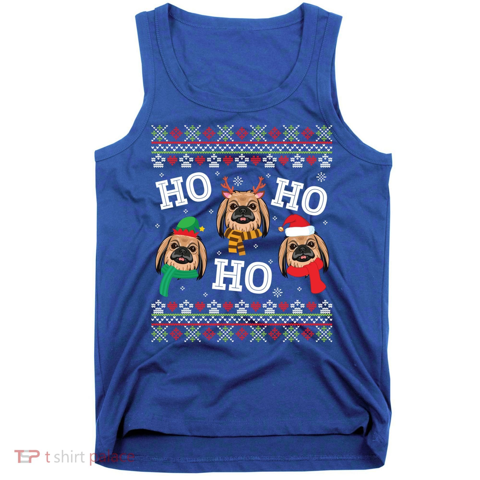 Pekingese Dog Ho Ho Ho Merry Christmas Dad Mom Ugly Sweater Gift Tank Top