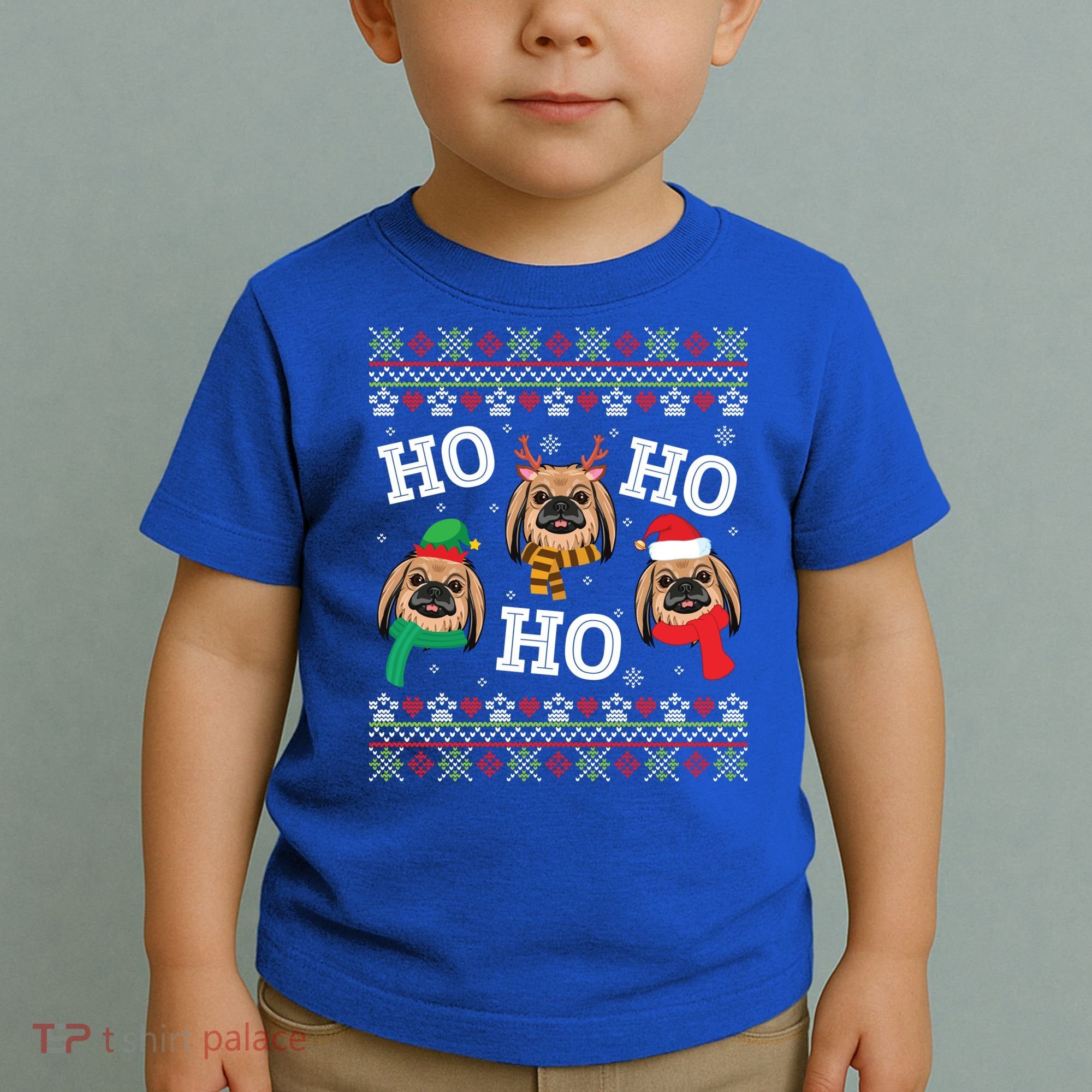 Pekingese Dog Ho Ho Ho Merry Christmas Dad Mom Ugly Sweater Gift Toddler T-Shirt