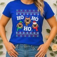 Pekingese Dog Ho Ho Ho Merry Christmas Dad Mom Ugly Sweater Gift Women's T-Shirt thumb 2