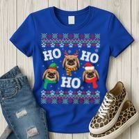 Pekingese Dog Ho Ho Ho Merry Christmas Dad Mom Ugly Sweater Gift Women's T-Shirt thumb 3