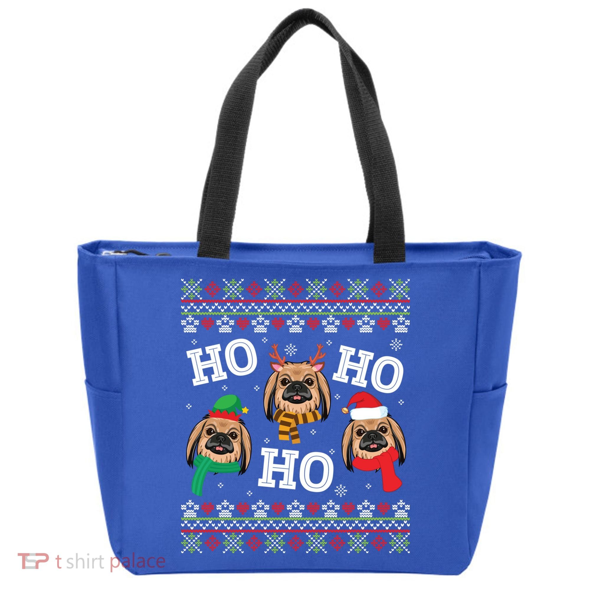Pekingese Dog Ho Ho Ho Merry Christmas Dad Mom Ugly Sweater Gift Tote Bag