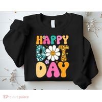 Polka Dot Hippie Flowers Smile Face Groovy Teacher Happy Dot Day Gift Sweatshirt thumb 2