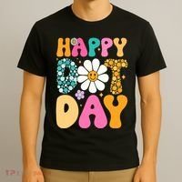 Polka Dot Hippie Flowers Smile Face Groovy Teacher Happy Dot Day Gift T-Shirt thumb 3