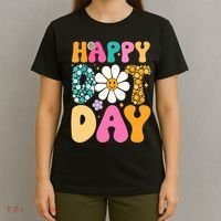 Polka Dot Hippie Flowers Smile Face Groovy Teacher Happy Dot Day Gift T-Shirt thumb 4