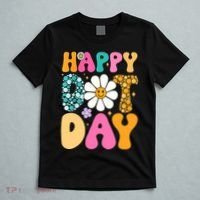 Polka Dot Hippie Flowers Smile Face Groovy Teacher Happy Dot Day Gift T-Shirt thumb 5