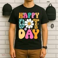 Polka Dot Hippie Flowers Smile Face Groovy Teacher Happy Dot Day Gift T-Shirt thumb 6