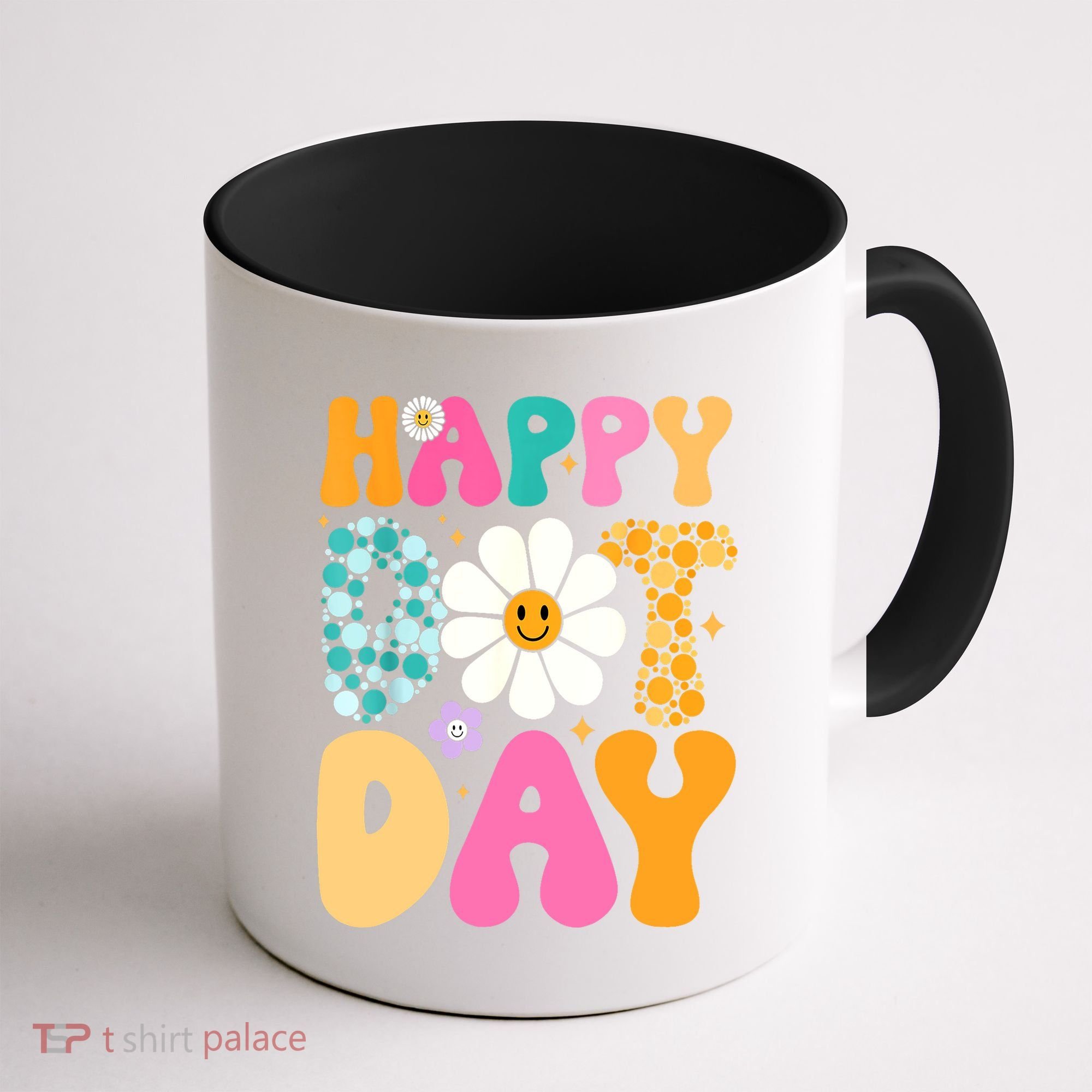Polka Dot Hippie Flowers Smile Face Groovy Teacher Happy Dot Day Gift Coffee Mug
