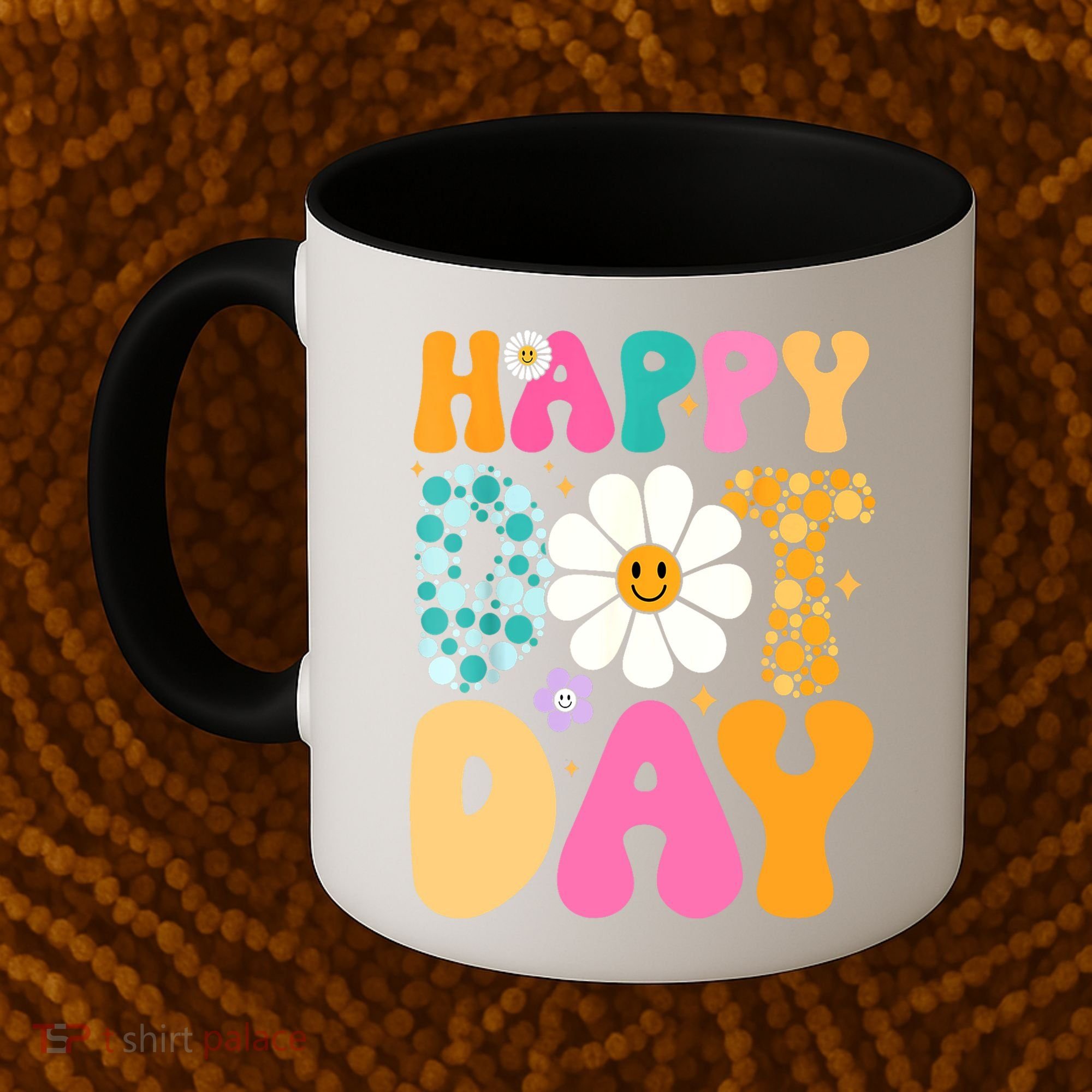 Polka Dot Hippie Flowers Smile Face Groovy Teacher Happy Dot Day Gift Coffee Mug