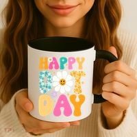 Polka Dot Hippie Flowers Smile Face Groovy Teacher Happy Dot Day Gift Coffee Mug thumb 3