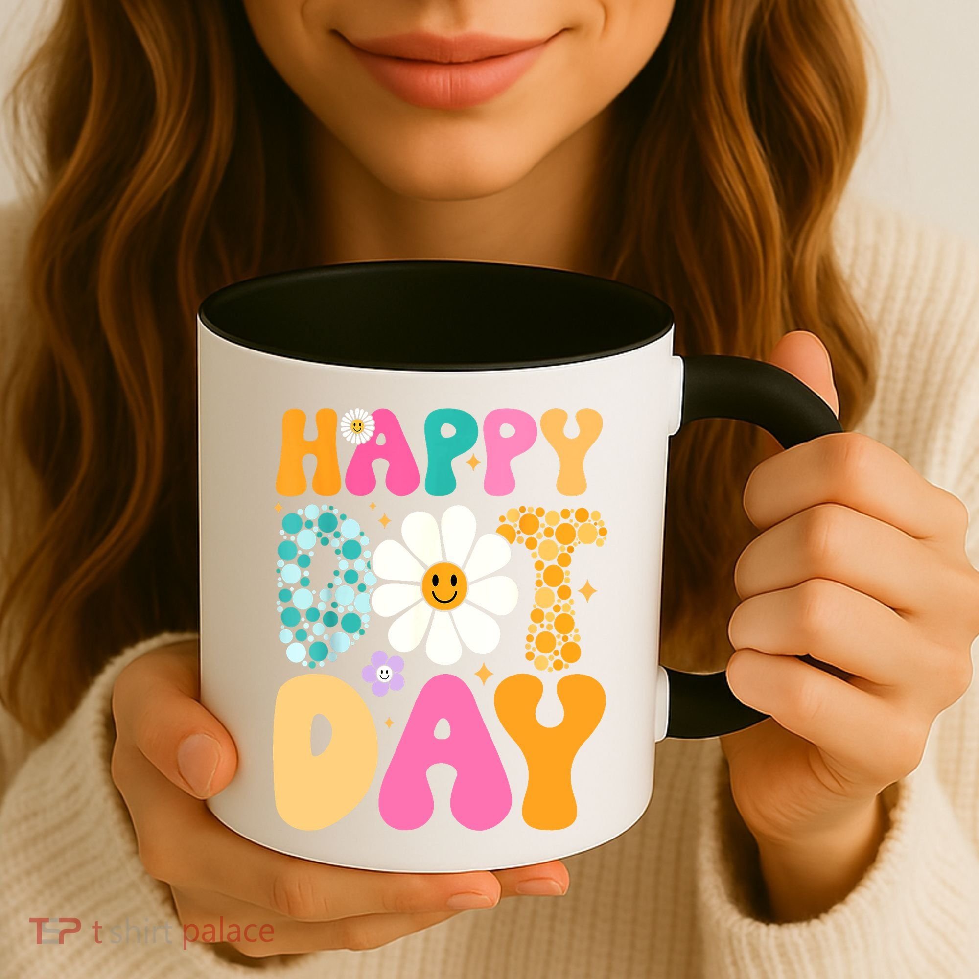 Polka Dot Hippie Flowers Smile Face Groovy Teacher Happy Dot Day Gift Coffee Mug
