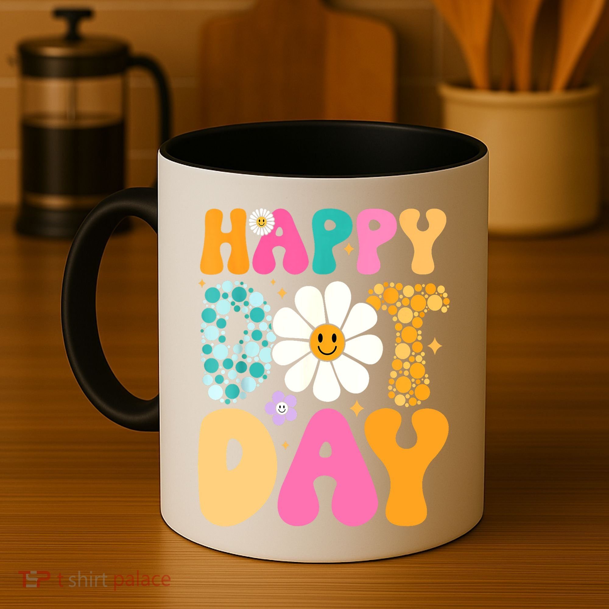 Polka Dot Hippie Flowers Smile Face Groovy Teacher Happy Dot Day Gift Coffee Mug