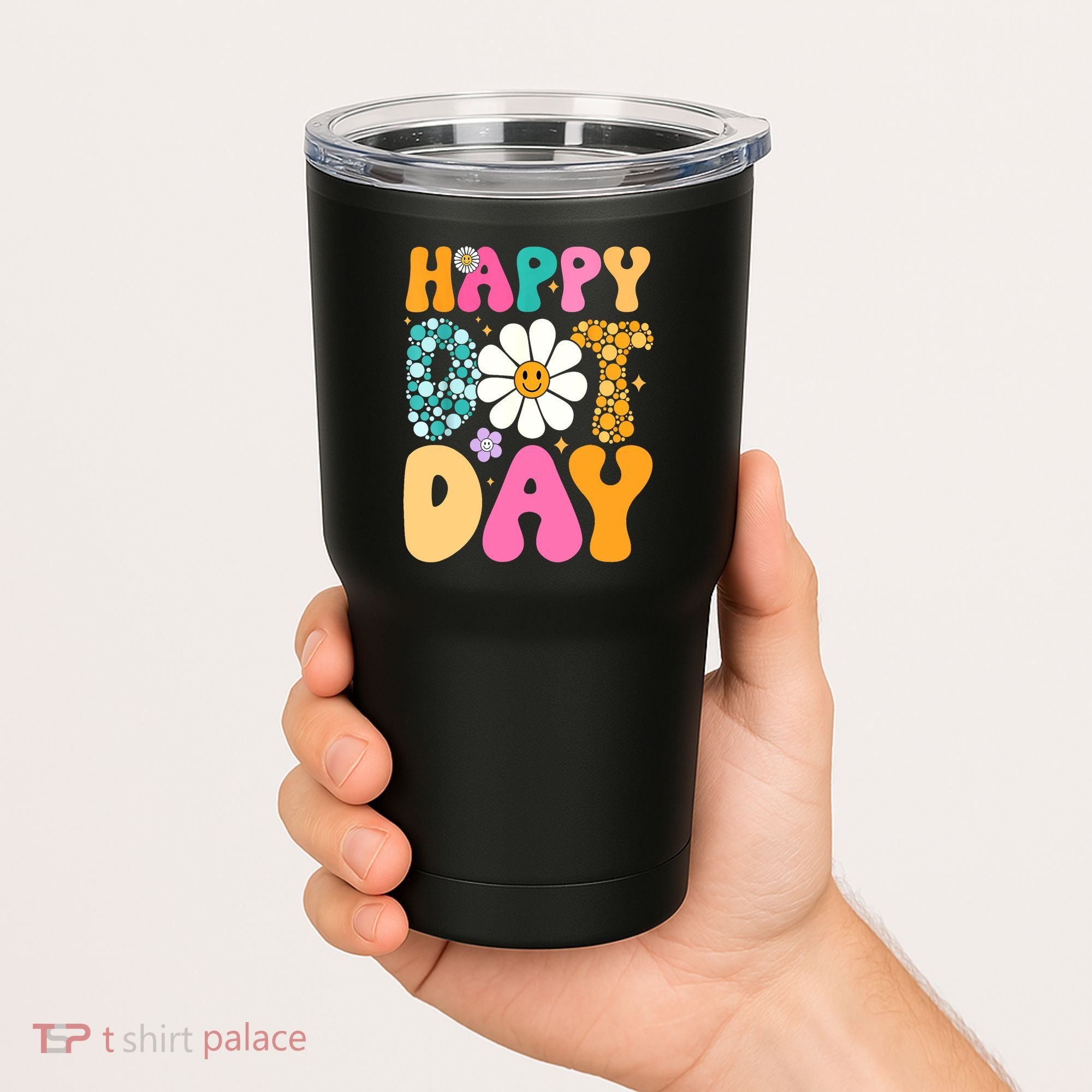 Polka Dot Hippie Flowers Smile Face Groovy Teacher Happy Dot Day Gift Tumbler