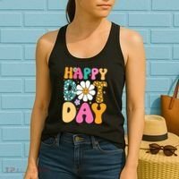 Polka Dot Hippie Flowers Smile Face Groovy Teacher Happy Dot Day Gift Women's Tank Top thumb 2