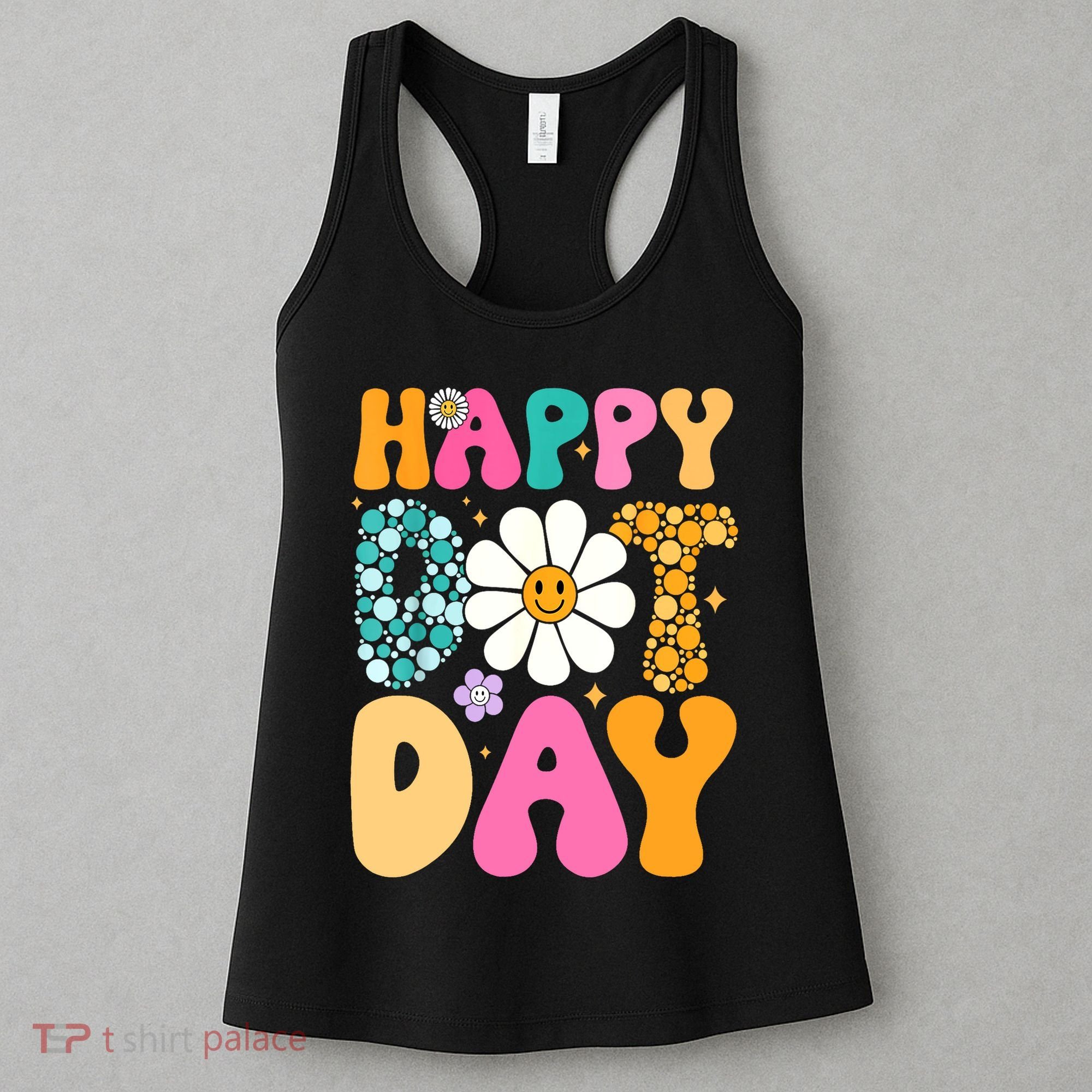 Polka Dot Hippie Flowers Smile Face Groovy Teacher Happy Dot Day Gift Women's Tank Top