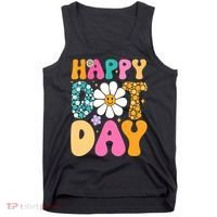 Polka Dot Hippie Flowers Smile Face Groovy Teacher Happy Dot Day Gift Tank Top thumb 0