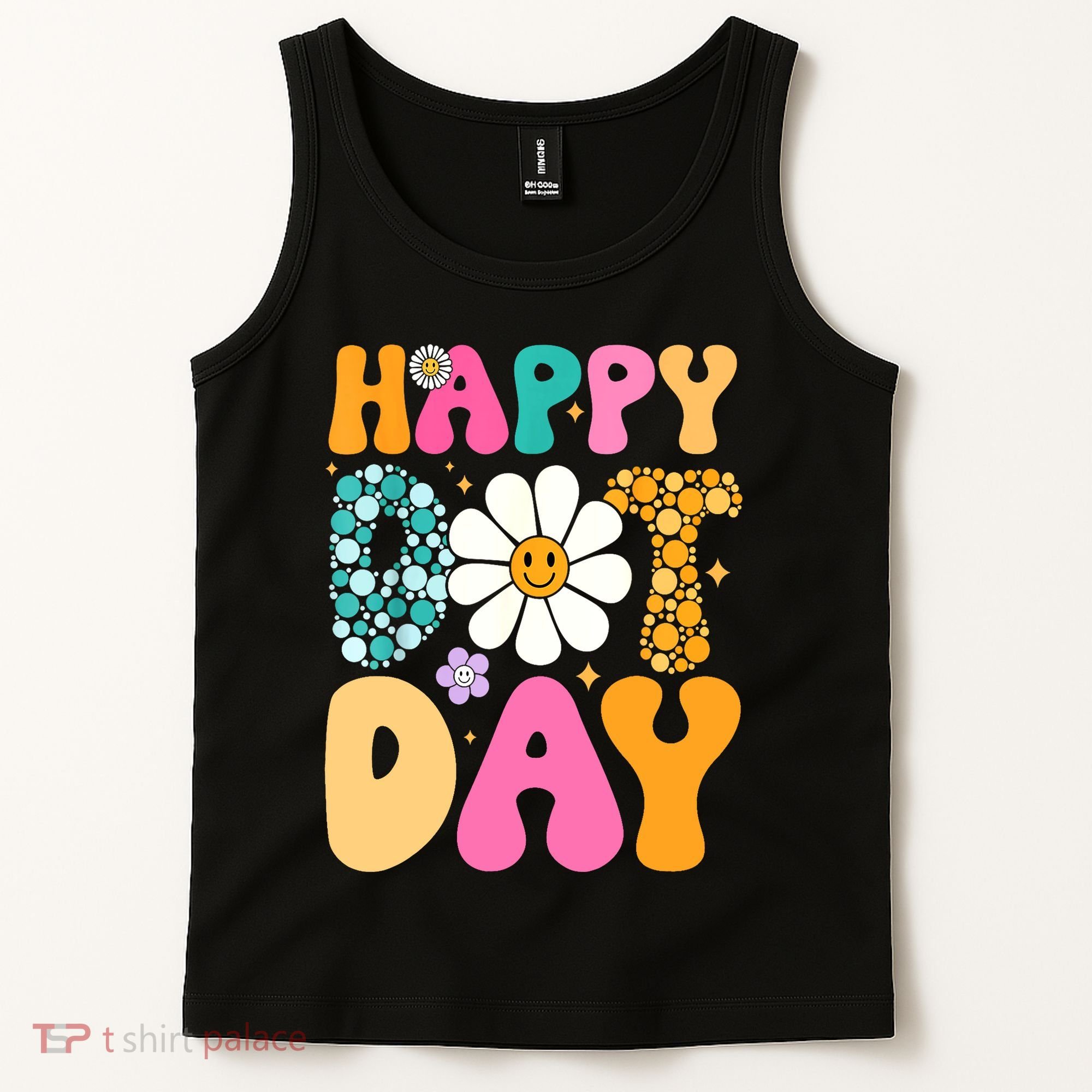 Polka Dot Hippie Flowers Smile Face Groovy Teacher Happy Dot Day Gift Tank Top