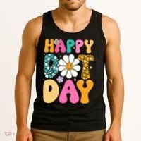 Polka Dot Hippie Flowers Smile Face Groovy Teacher Happy Dot Day Gift Tank Top thumb 3