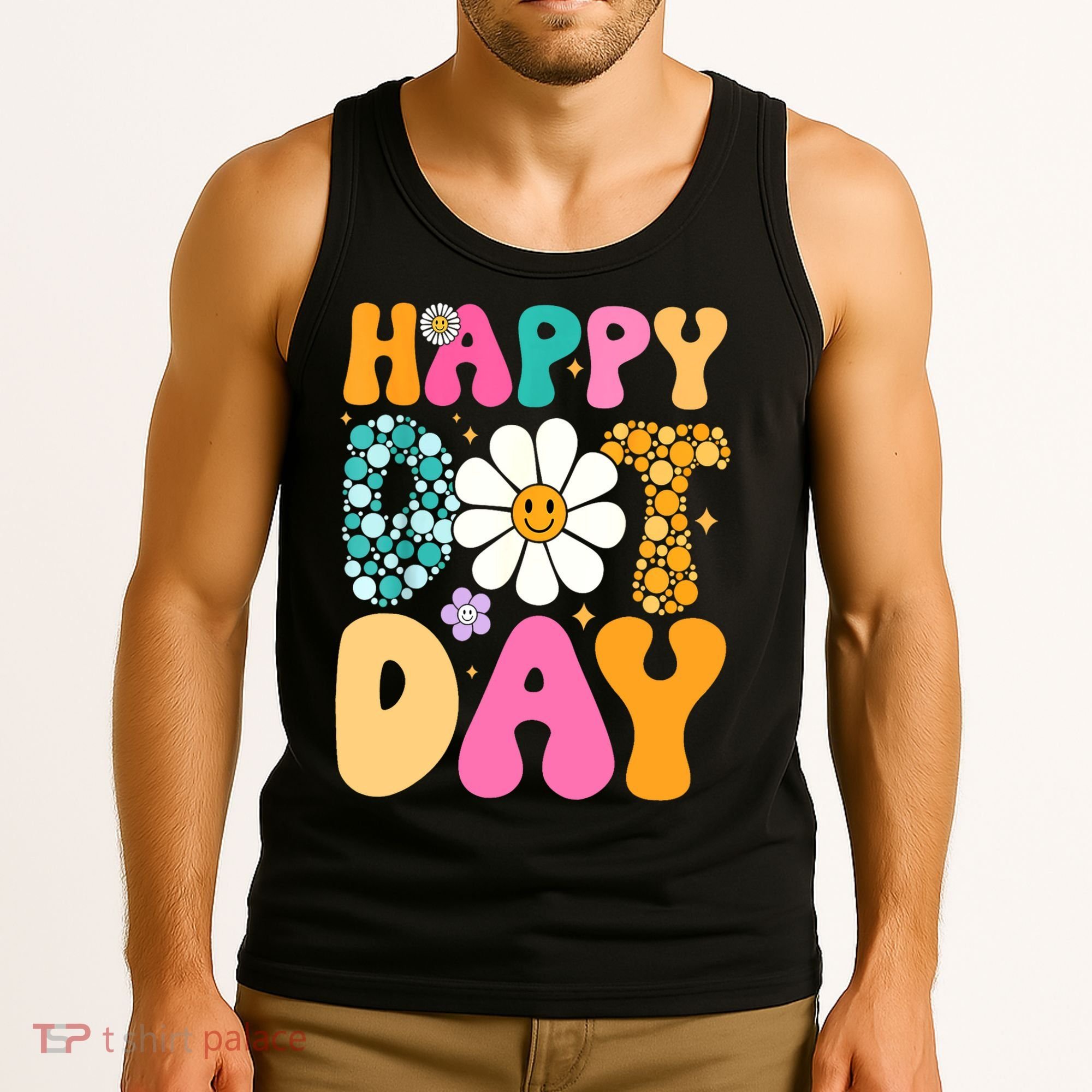 Polka Dot Hippie Flowers Smile Face Groovy Teacher Happy Dot Day Gift Tank Top