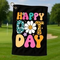 Polka Dot Hippie Flowers Smile Face Groovy Teacher Happy Dot Day Gift Golf Towel thumb 1