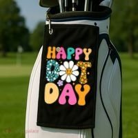 Polka Dot Hippie Flowers Smile Face Groovy Teacher Happy Dot Day Gift Golf Towel thumb 2
