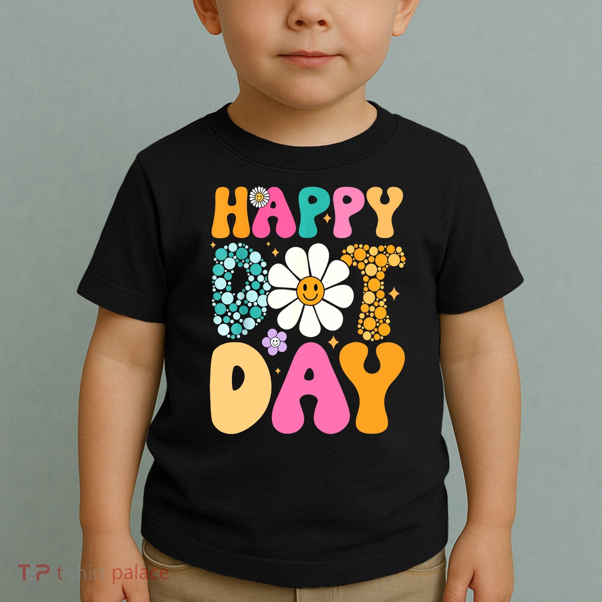 Polka Dot Hippie Flowers Smile Face Groovy Teacher Happy Dot Day Gift Toddler T-Shirt