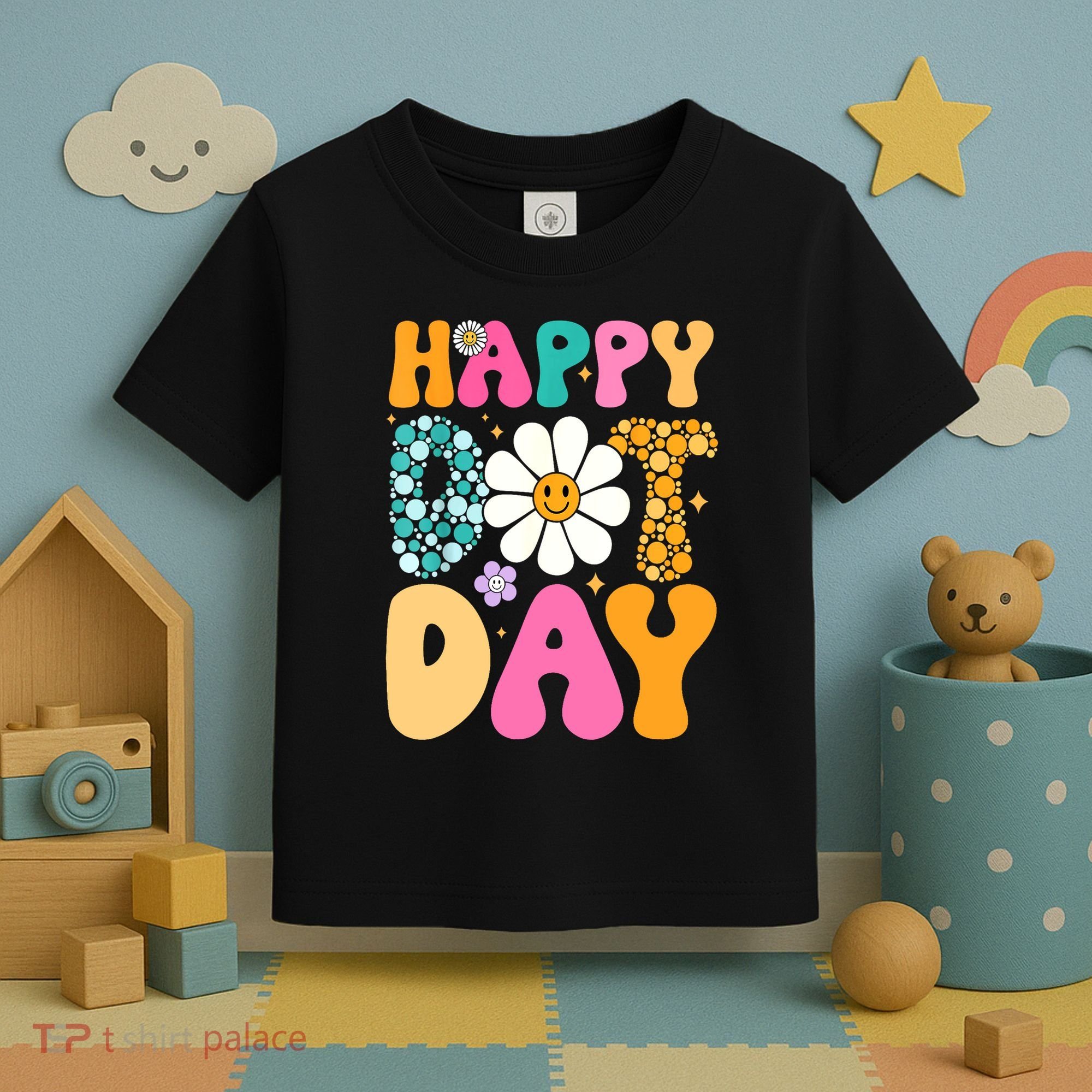 Polka Dot Hippie Flowers Smile Face Groovy Teacher Happy Dot Day Gift Toddler T-Shirt