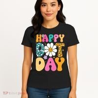 Polka Dot Hippie Flowers Smile Face Groovy Teacher Happy Dot Day Gift Women's T-Shirt thumb 4