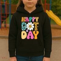 Polka Dot Hippie Flowers Smile Face Groovy Teacher Happy Dot Day Gift Kids Hoodie thumb 3