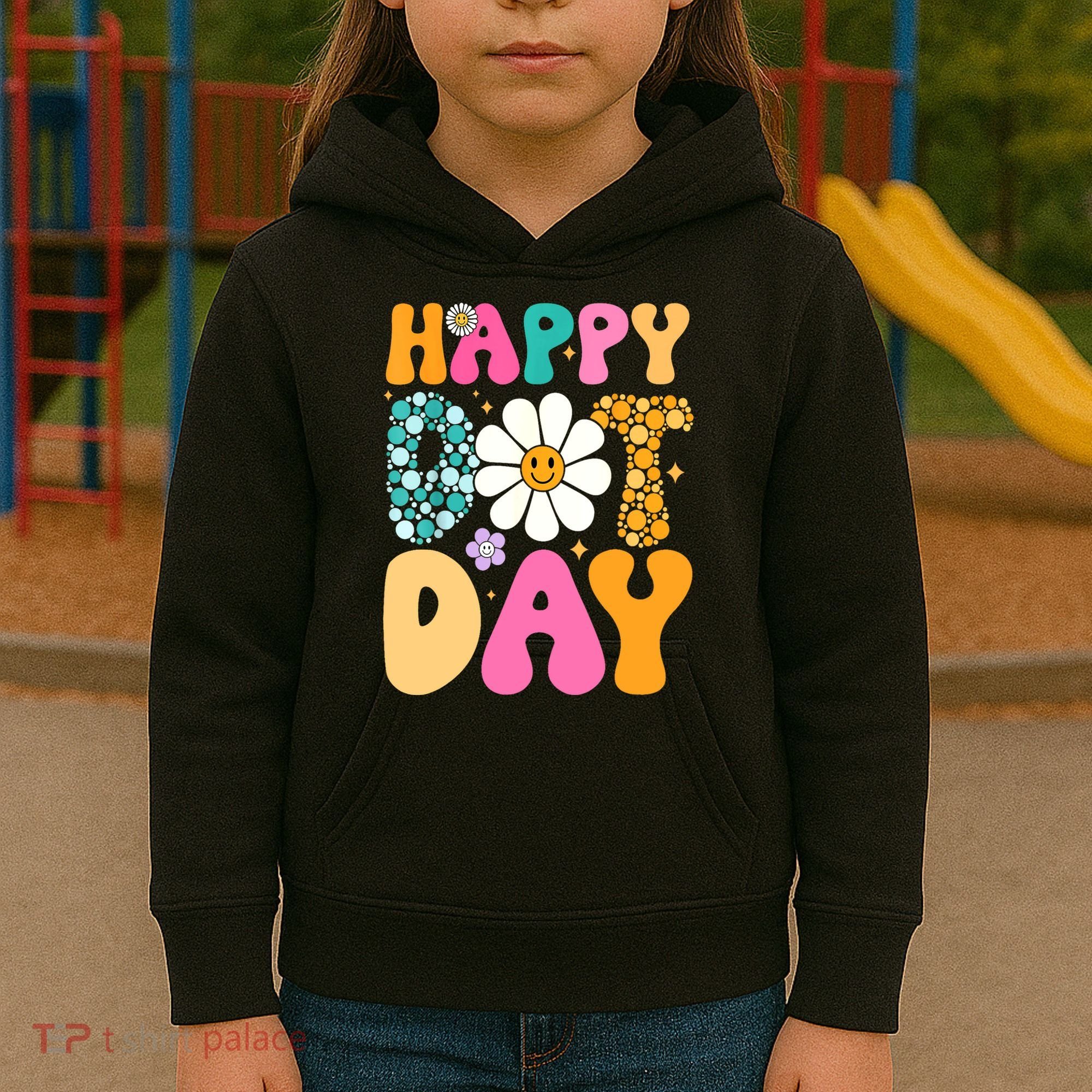 Polka Dot Hippie Flowers Smile Face Groovy Teacher Happy Dot Day Gift Kids Hoodie