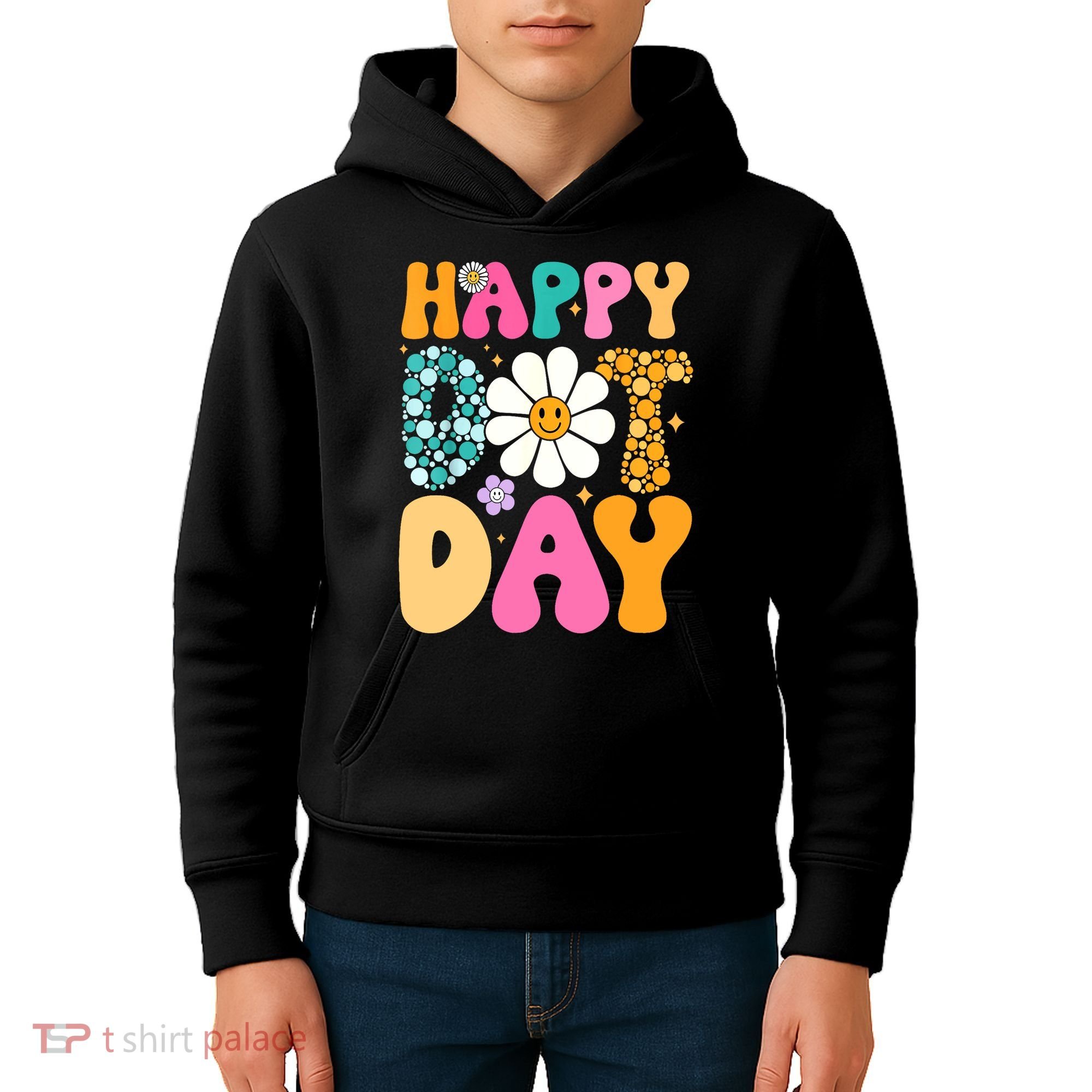 Polka Dot Hippie Flowers Smile Face Groovy Teacher Happy Dot Day Gift Kids Hoodie