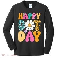 Polka Dot Hippie Flowers Smile Face Groovy Teacher Happy Dot Day Gift Kids Long Sleeve Shirt thumb 0