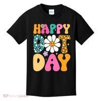 Polka Dot Hippie Flowers Smile Face Groovy Teacher Happy Dot Day Gift Kids T-Shirt thumb 0