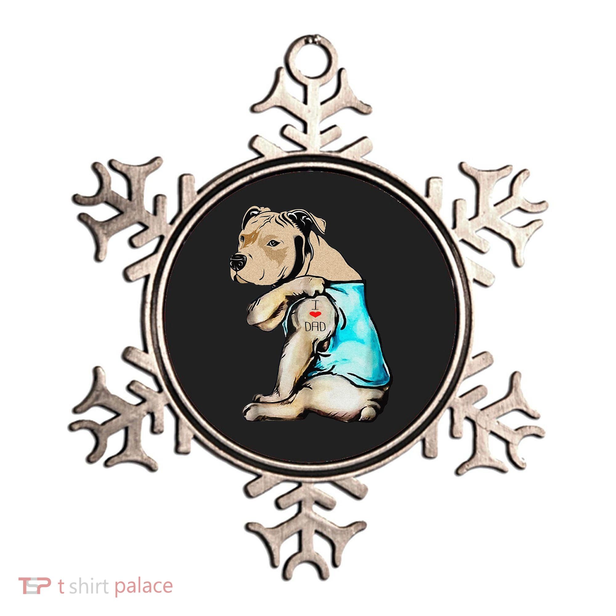 Pitbull Dog I Love Dad Tattoo Funny Family Ornament