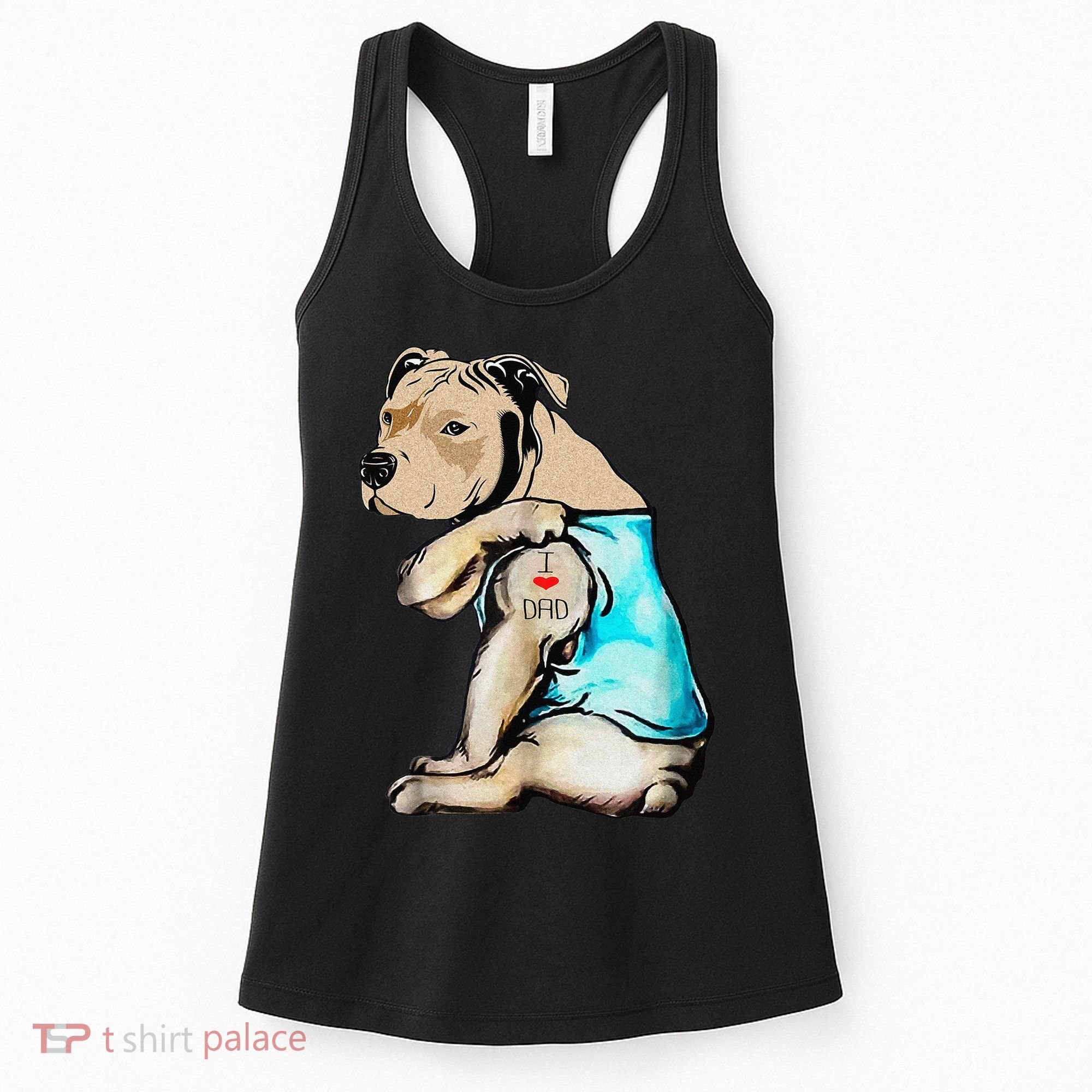 Pitbull Dog I Love Dad Tattoo Funny Family Women's Tank Top