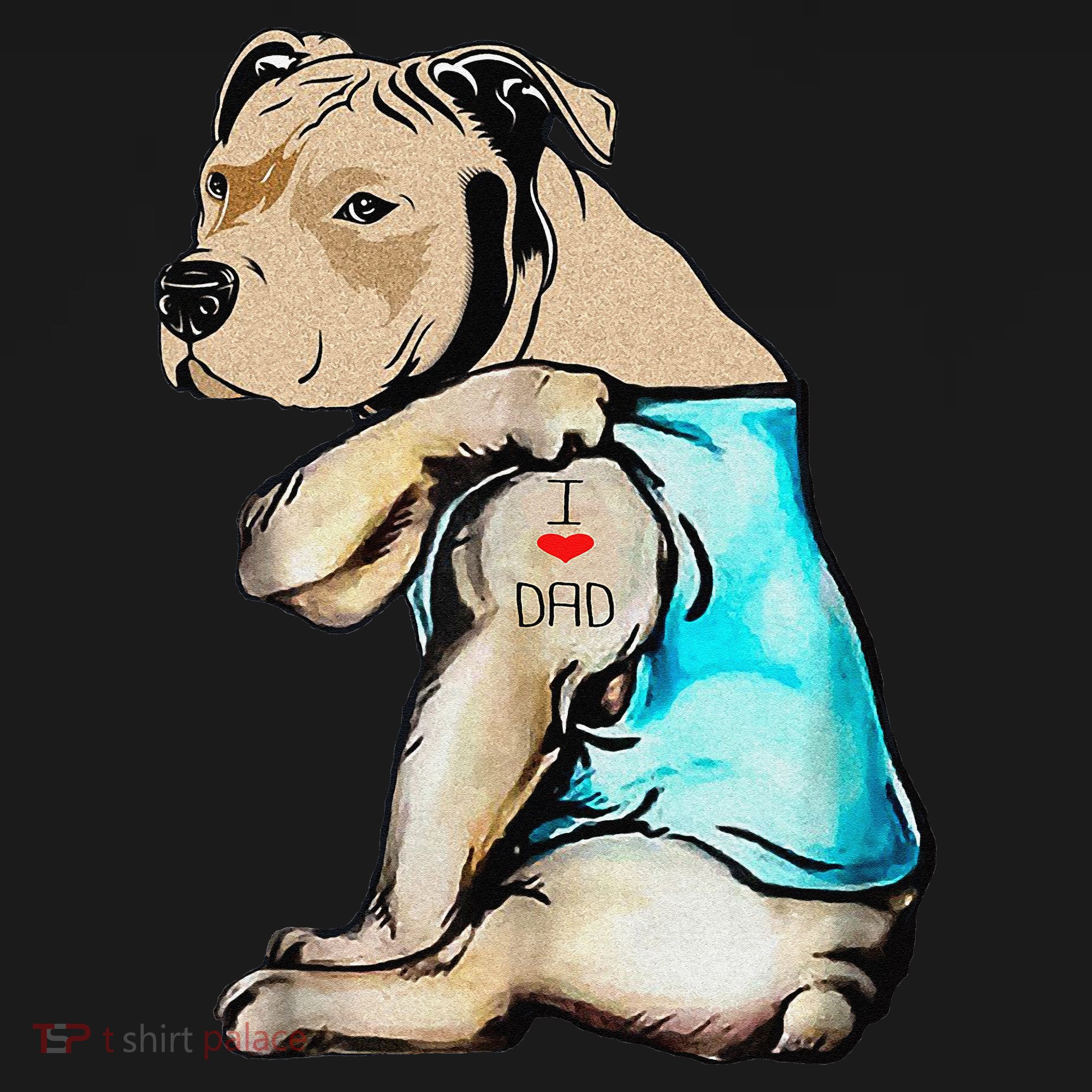 Pitbull Dog I Love Dad Tattoo Funny Family Women's Tank Top