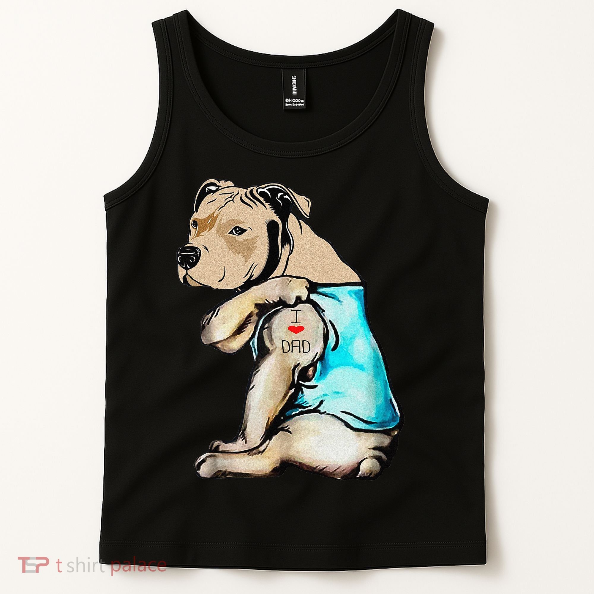 Pitbull Dog I Love Dad Tattoo Funny Family Tank Top