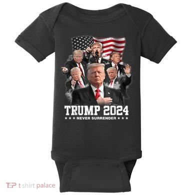 President Donald J Trump 2024 Never Surrender Baby Bodysuit
