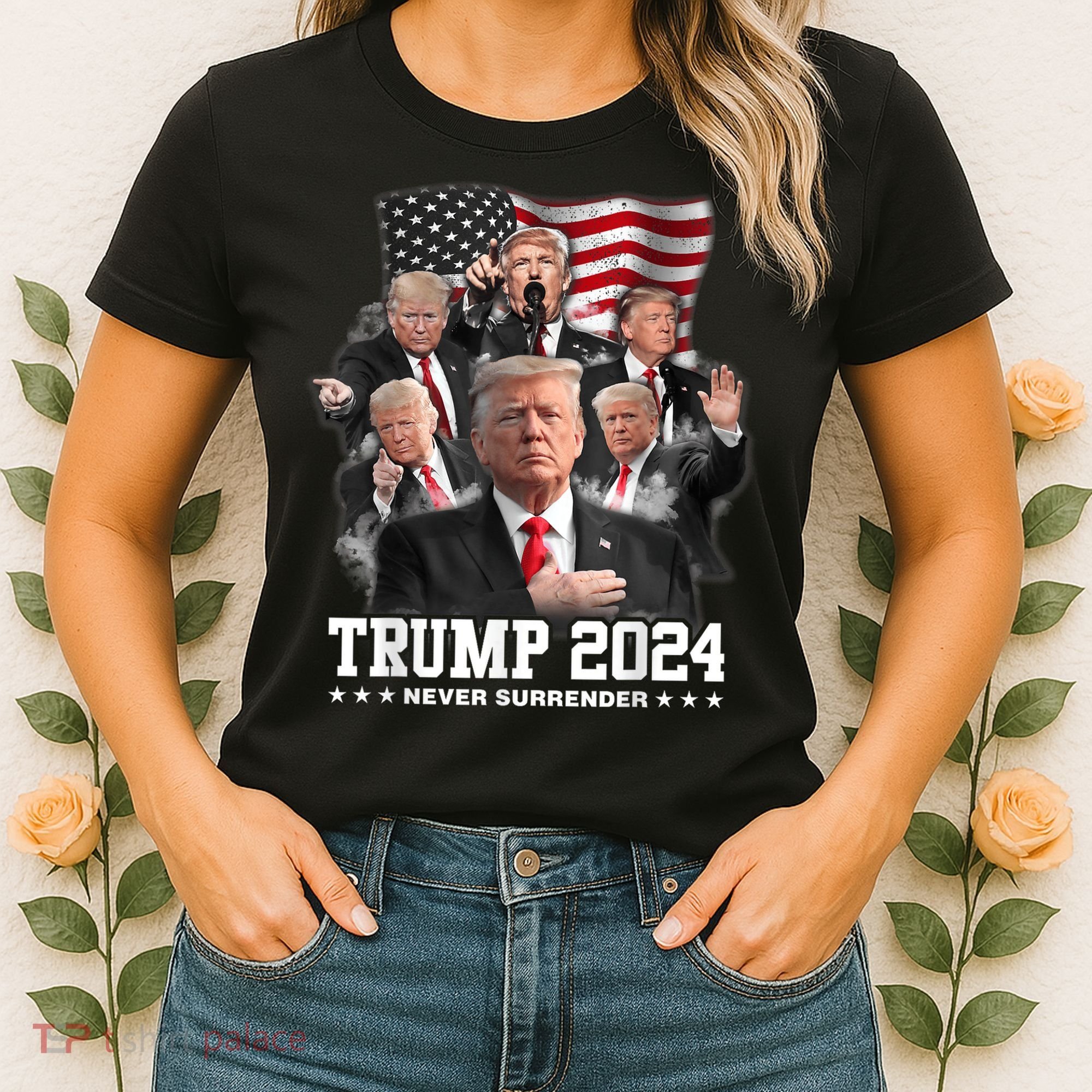 President Donald J Trump 2024 Never Surrender Women's T-Shirt