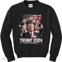 President Donald J Trump 2024 Never Surrender Kids Sweatshirt thumb 0