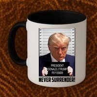 President Donald J Trump Mugshot Never Surrender Coffee Mug thumb 2