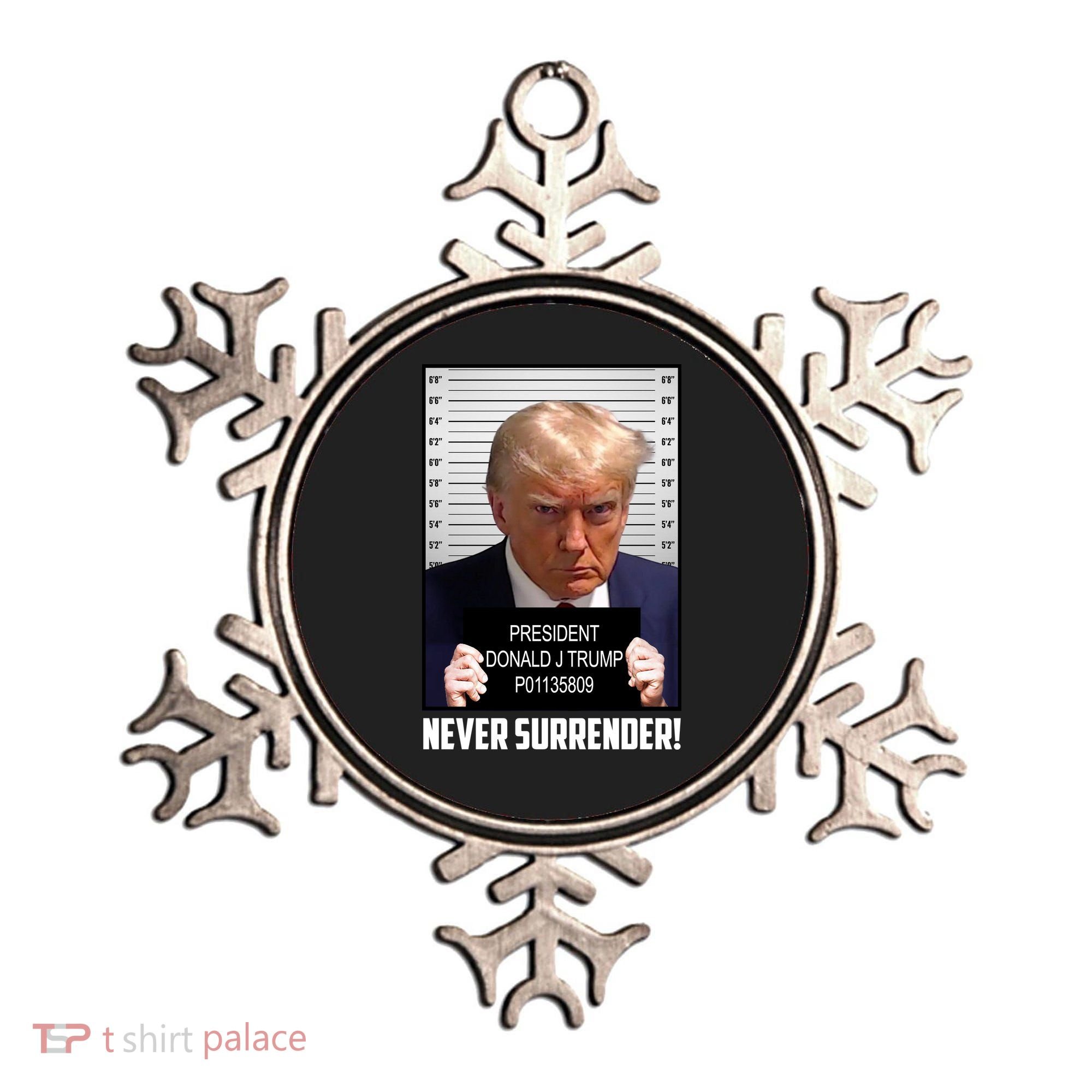 President Donald J Trump Mugshot Never Surrender Ornament