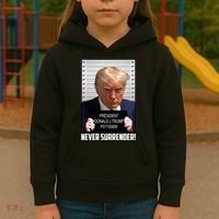 President Donald J Trump Mugshot Never Surrender Kids Hoodie thumb 3