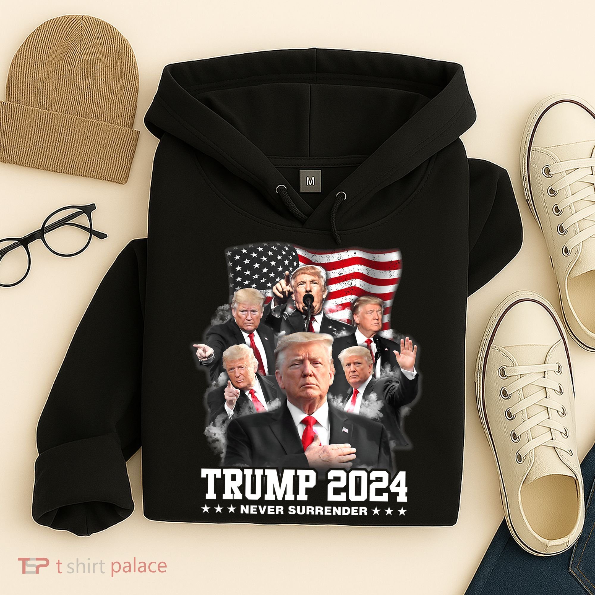 President Donald J Trump 2024 Never Surrender Hoodie